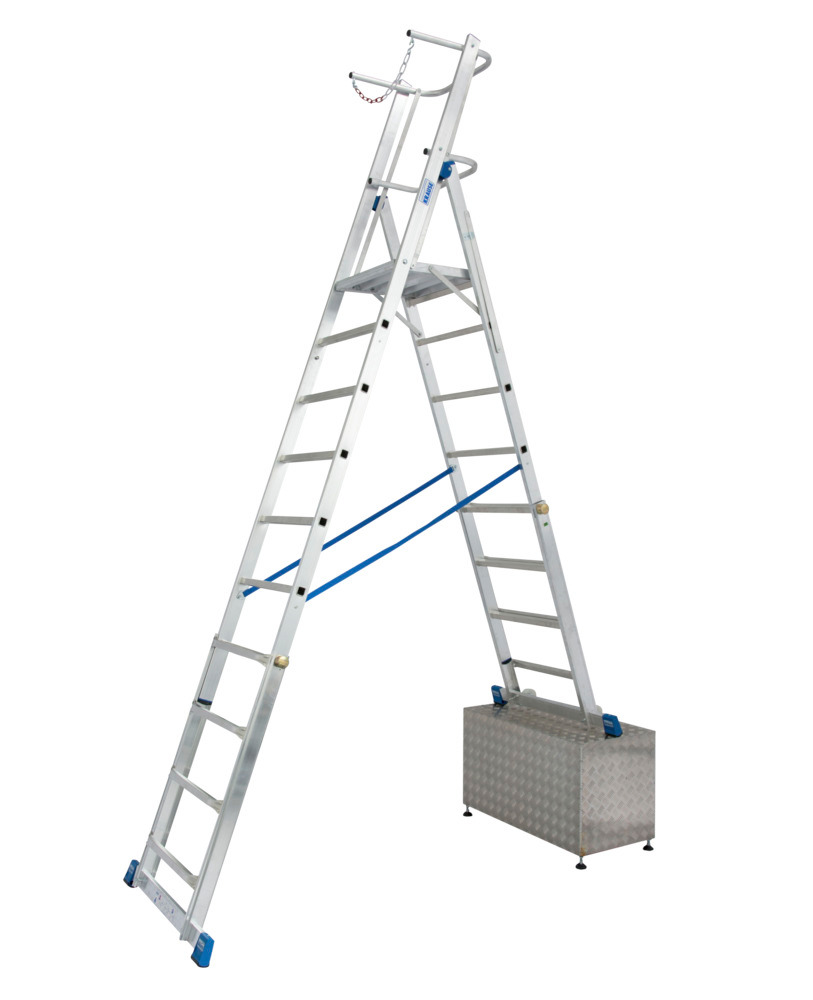 Hliníkový teleskopický rebrík s plošinkou, výškovo nastaviteľný, 8-10 priečok - 1