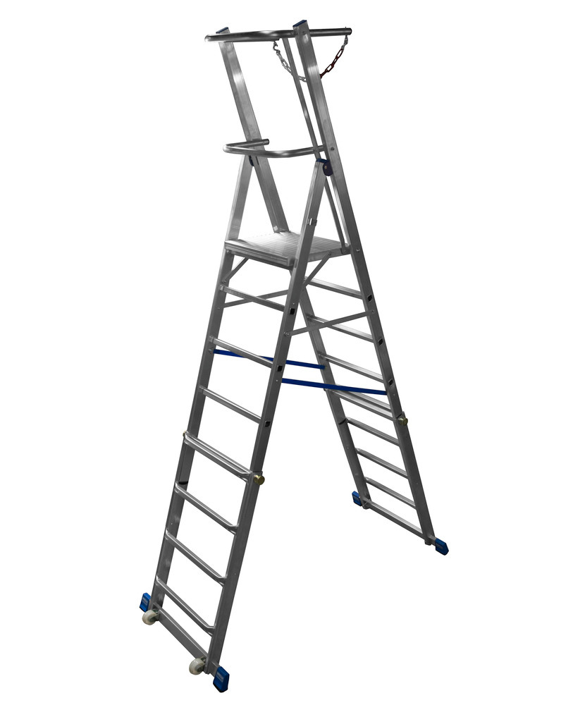Hliníkový teleskopický rebrík s plošinkou, výškovo nastaviteľný, 6-8 priečok - 2