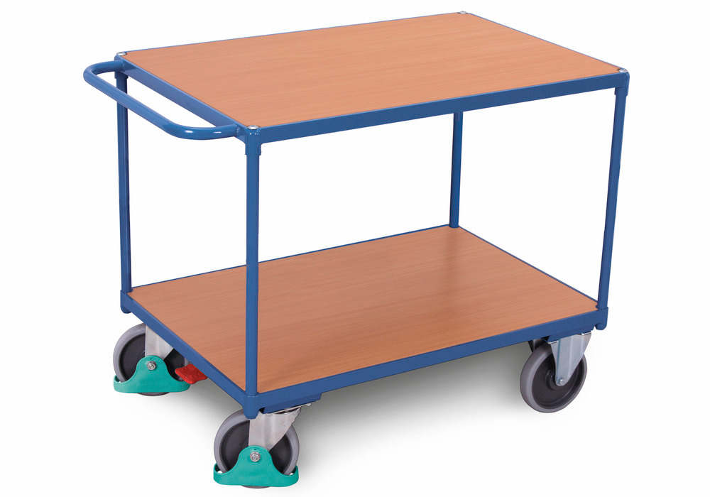 Wózek stołowy DENIOS classic-line, stal, 2 półki, opony TPE, ErgoStop, 1000 x 700 mm, nośność 500 kg - 1