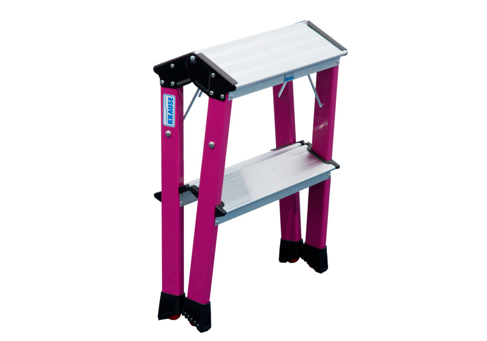Aluminium step ladders, with automatic "Roll / Stop" and 2 x 2 steps, pink - 2