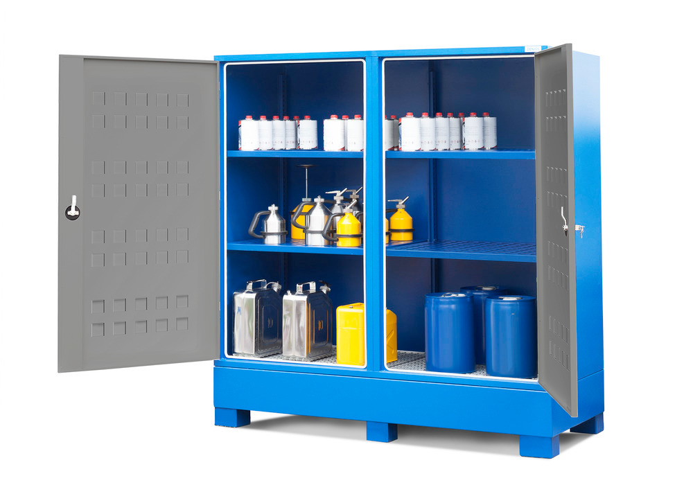 Depósito de sustancias peligrosas SteelSafe D2, con puertas y 2x2 estantes para recipientes pequeños - 1