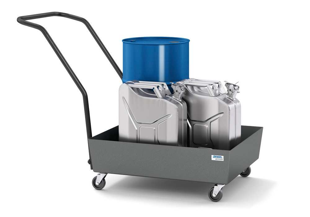 Pojazdná záchytná vaňa pro-line, z ocele, pre 1 sud à 60 litrov, lakovaná, el. vodivá - 2