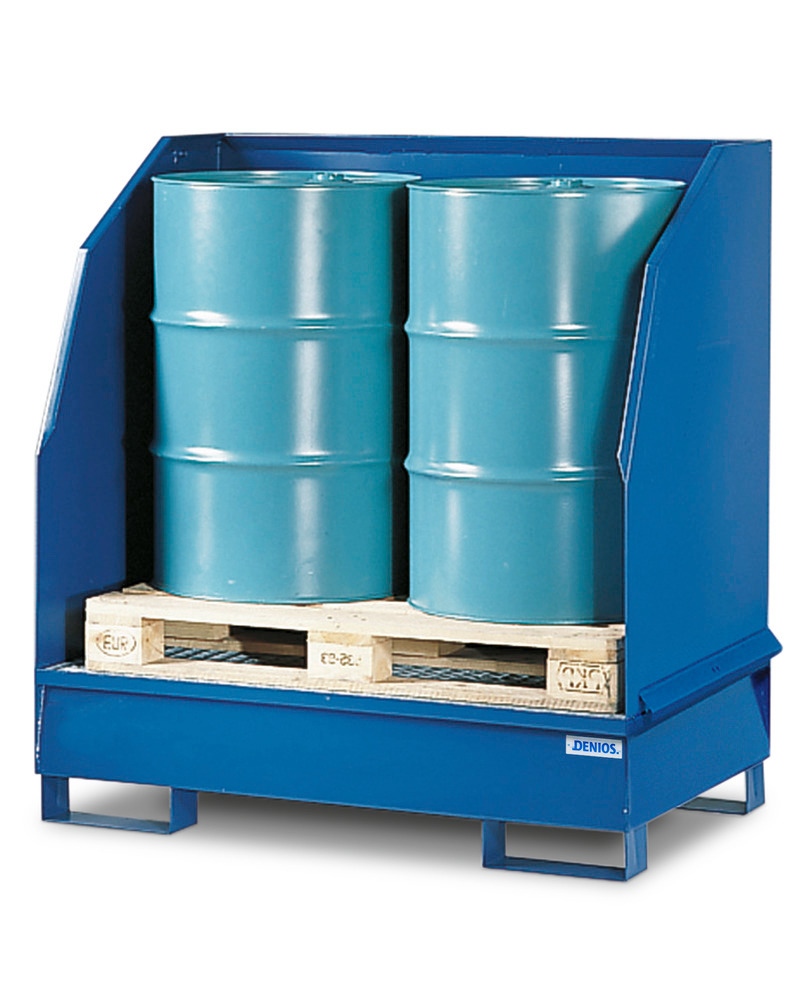Transport Spill Containment Pallet - 2 Drum Capacity - Separation Walls - Painted Steel - 1