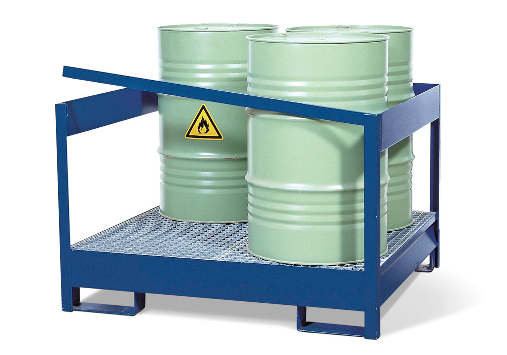 Transport Spill Containment Pallet - 2 Drum Capacity - Side Rails - Forklift Access - Painted Steel - 1