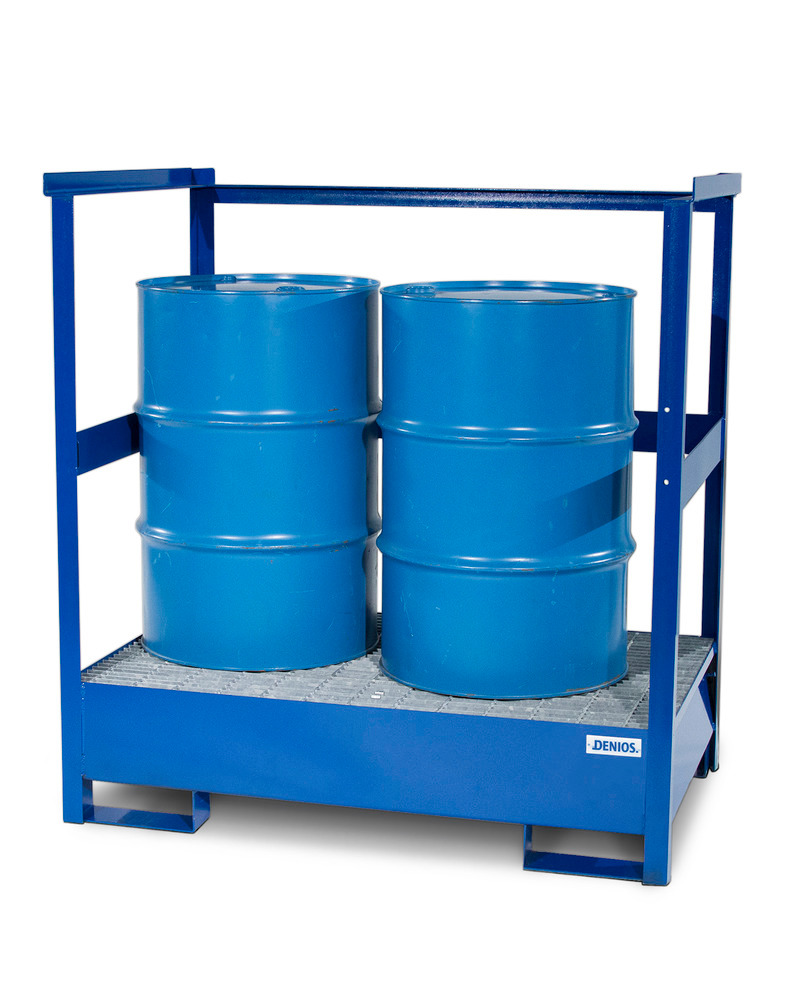 Transport Spill Containment Pallet - 2 Drum Capacity - Stackable - Side Rails - Painted Steel - 1