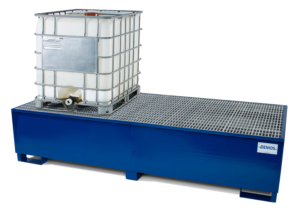 IBC Spill Containment Pallet - Double 500-Gallon IBC Tote - Painted Steel - Removable Grating - 1