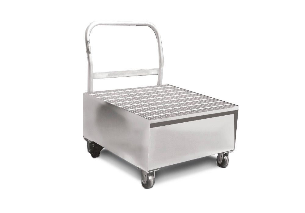 Spill Cart - 1 Drum Capacity - Galvanized Steel Construction - Removable Grating - Secure Storage - 1
