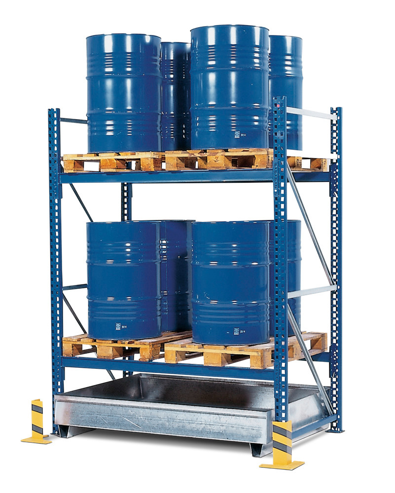Pallet Rack Spill Containment Sump - 96" Bay - Galvanized Steel Construction - 82 gal Sump - 2