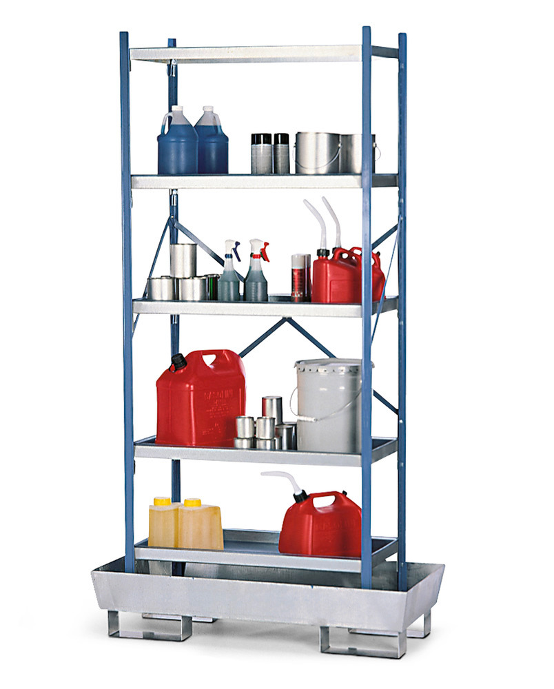 Spill Containment Shelving with Sump Base - 36 x 24 - Solid Shelving - Galvanized Construction - 1