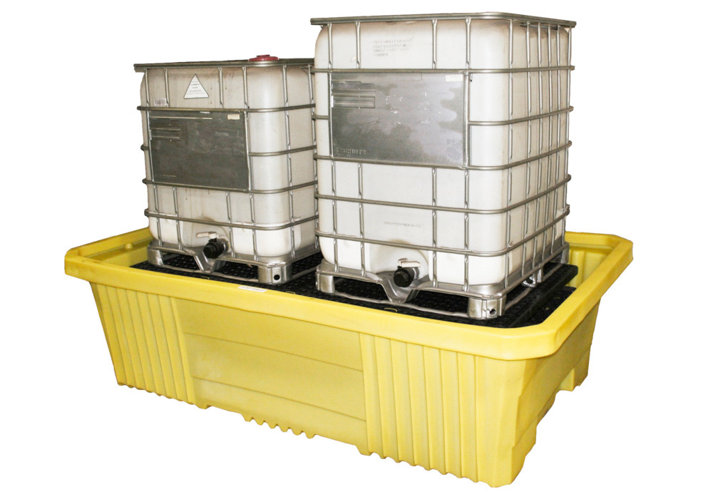IBC Spill Containment Pallet - Poly - 2 IBC  - Interlocking Grating System - with Drain - 5480-YE-D - 1