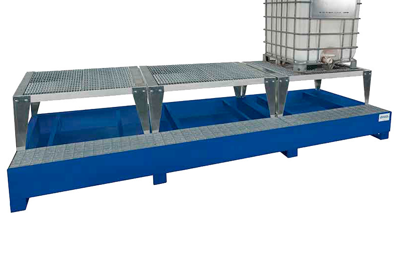 IBC Spill Containment Pallet - 3 IBC Totes - Dispensing Platform & 3 Stands Included - Painted Steel - 1