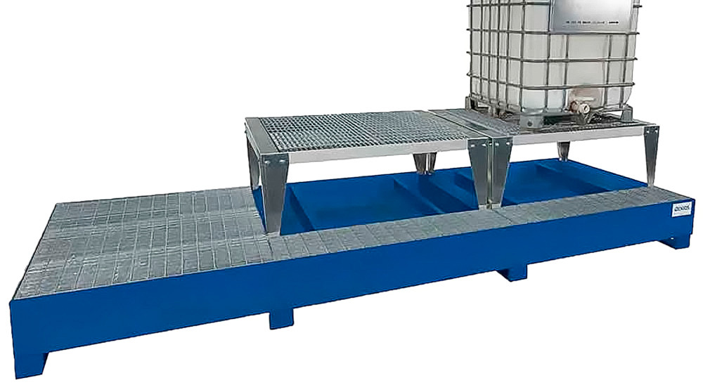 IBC Spill Containment Pallet - 3 IBC Totes - Dispensing Platform & 2 Stands Included - Painted Steel - 1