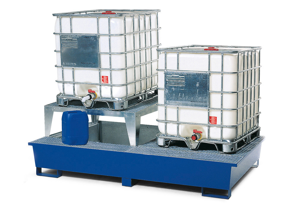 IBC Spill Containment Pallet - 2 IBC Totes - Includes Dispensing Platform with Stand - 2
