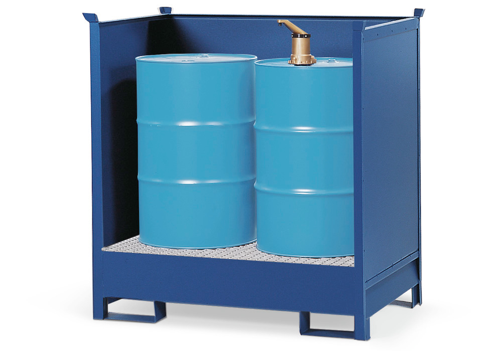 Transport Spill Containment Pallet - 2 Drum Capacity - Stackable - Side Walls - Painted Steel - 1