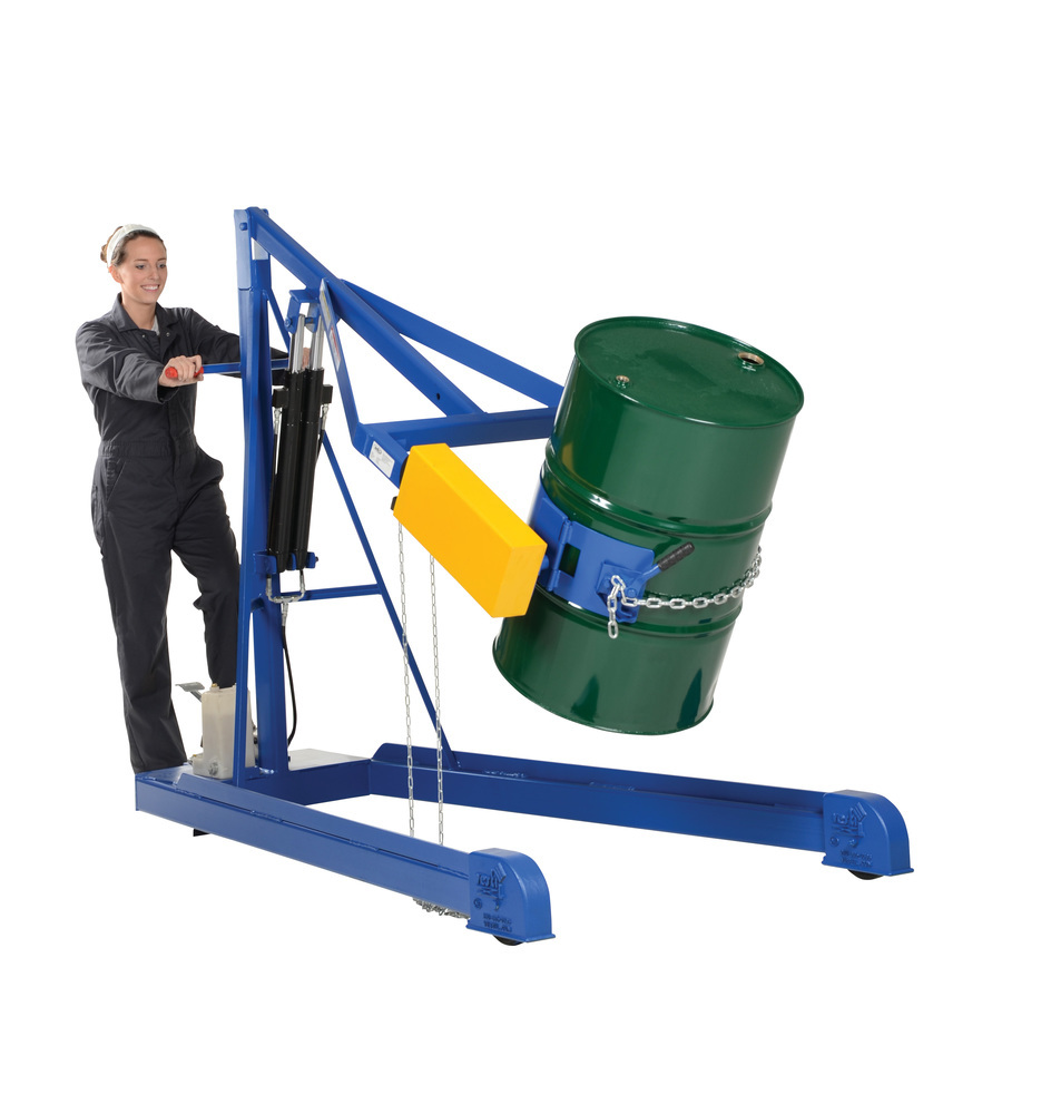 Steel Portable Hydraulic Drum Carrier, Rotator and Boom 97-9/16 In. Lift Height 800 Lb. Capacity Blue / Yellow - 4