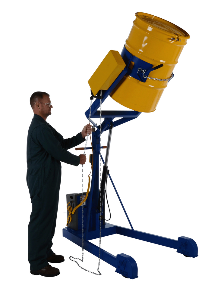 Drum Carrier - Hand Crank Rotator - DC Powered Lift - 72 in - Steel Construction - Blue - 5
