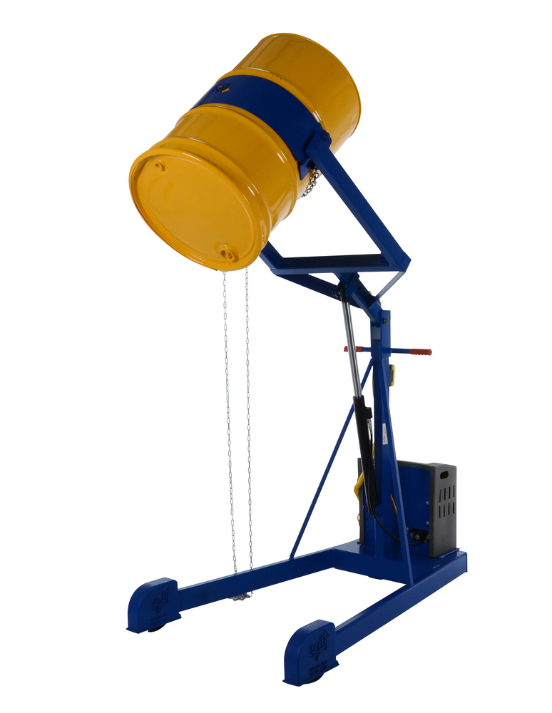 Drum Carrier - Hand Crank Rotator - DC Powered Lift - 72 in - Steel Construction - Blue - 4