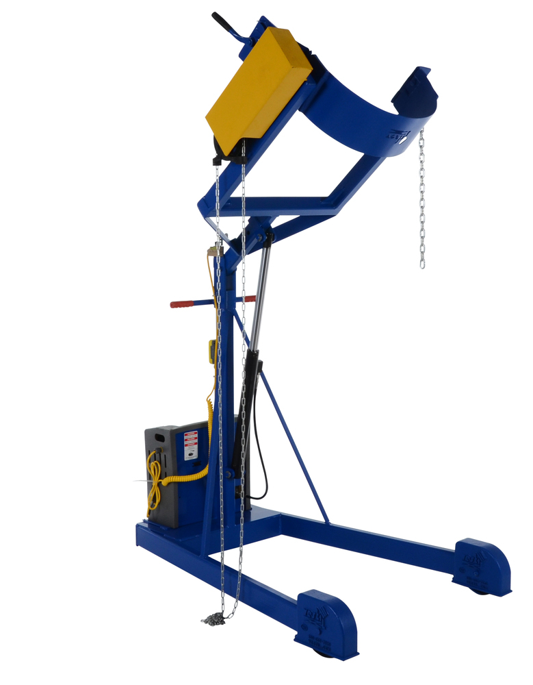 Drum Carrier - Hand Crank Rotator - DC Powered Lift - 72 in - Steel Construction - Blue - 1
