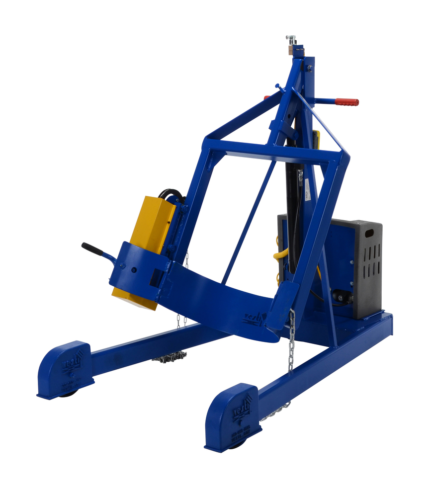 Drum Carrier - Hand Crank Rotator - AC Powered Lift - 72 in - Steel Construction - Blue - 1