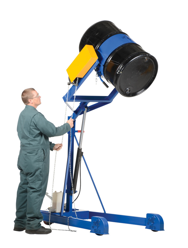 Drum Carrier - Hand Crank Rotator - Hydraulic Lift - Manual Foot Pump - 72 in - Blue - 3