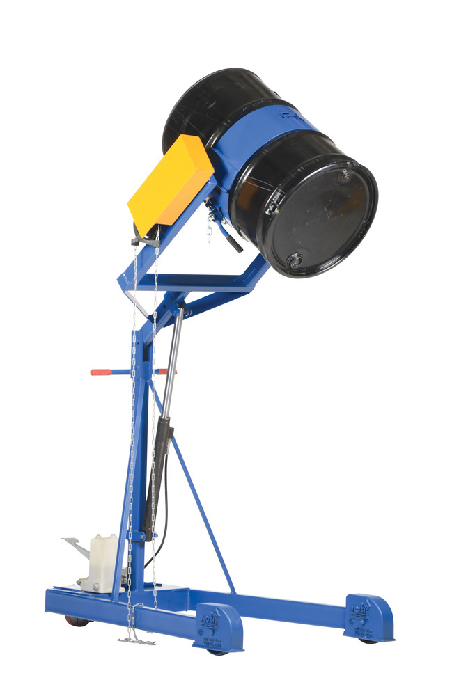 Drum Carrier - Hand Crank Rotator - Hydraulic Lift - Manual Foot Pump - 72 in - Blue - 2