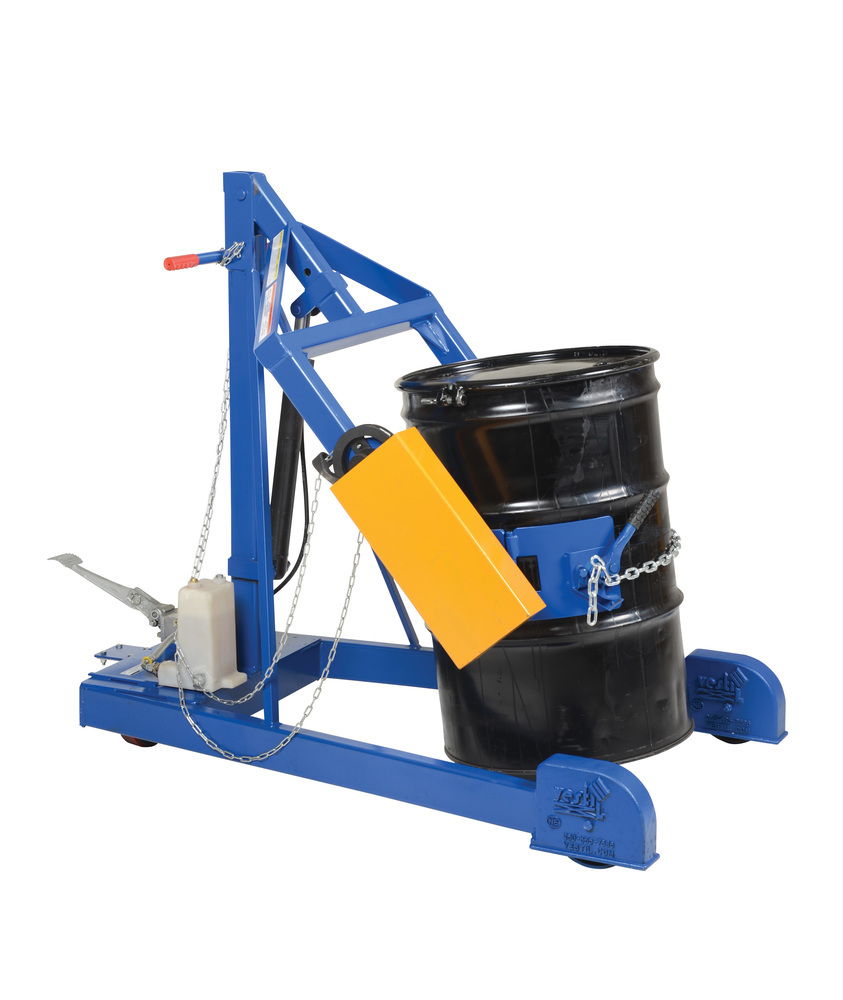 Drum Carrier - Hand Crank Rotator - Hydraulic Lift - Manual Foot Pump - 72 in - Blue - 1