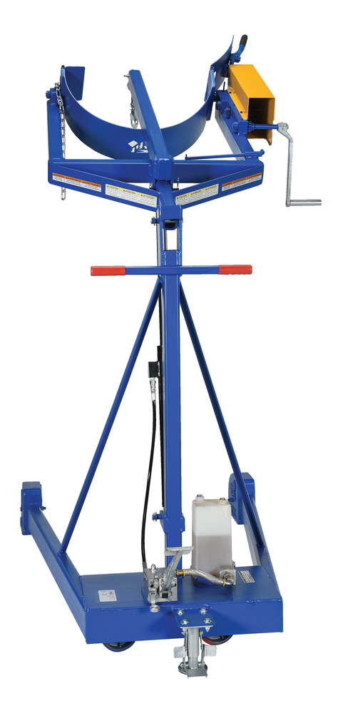 Drum Carrier - Hand Crank Rotator - Hydraulic Lift - Manual Foot Pump - 60 in - Blue - 4