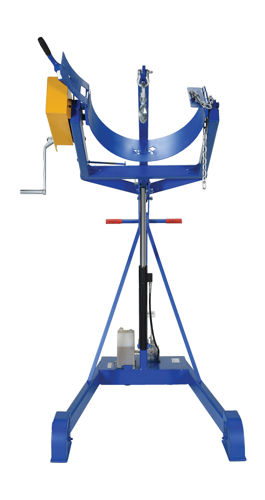 Drum Carrier - Hand Crank Rotator - Hydraulic Lift - Manual Foot Pump - 60 in - Blue - 3