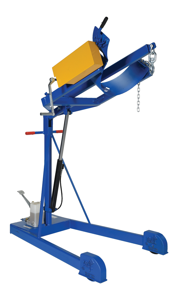 Drum Carrier - Hand Crank Rotator - Hydraulic Lift - Manual Foot Pump - 60 in - Blue - 1