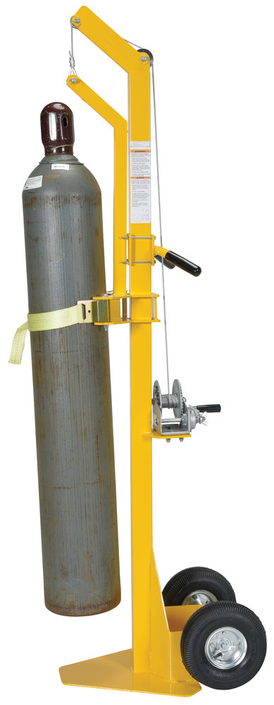 Portable Cylinder Lifter - Pneumatic Wheels - Steel Construction - Powder-Coated Yellow - 5