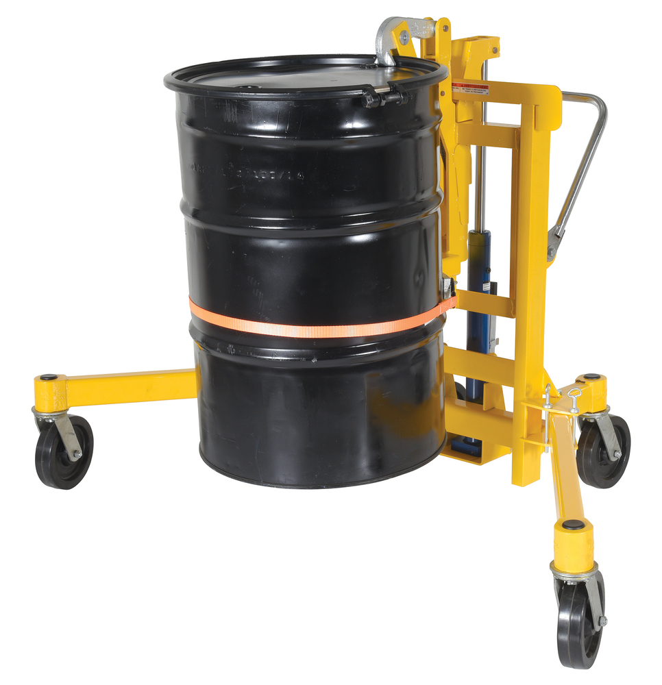 Drum Transporter - Foot Pump Lift Mechanism - 1500 lbs - Steel Jaw - Yellow - 5