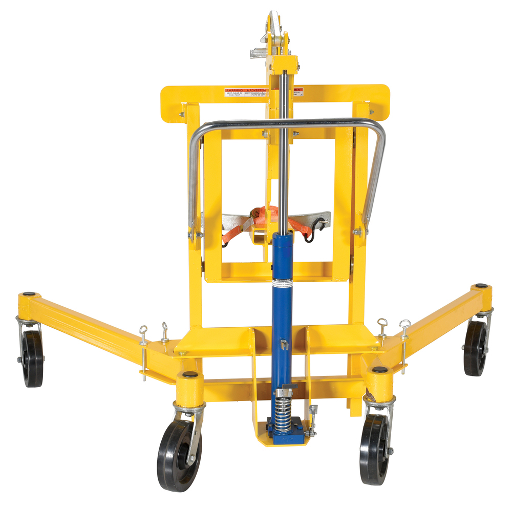 Drum Transporter - Foot Pump Lift Mechanism - 1500 lbs - Steel Jaw - Yellow - 4