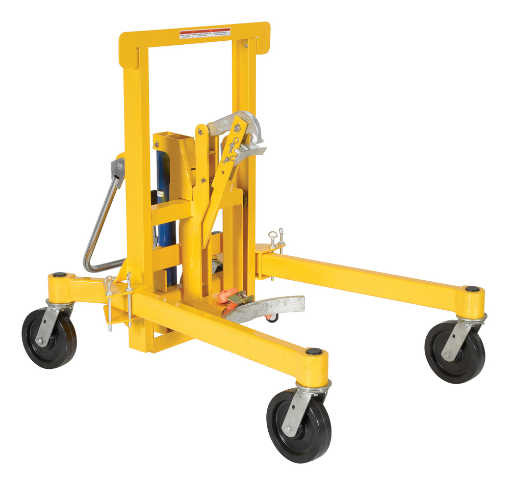 Drum Transporter - Foot Pump Lift Mechanism - 1500 lbs - Steel Jaw - Yellow - 1