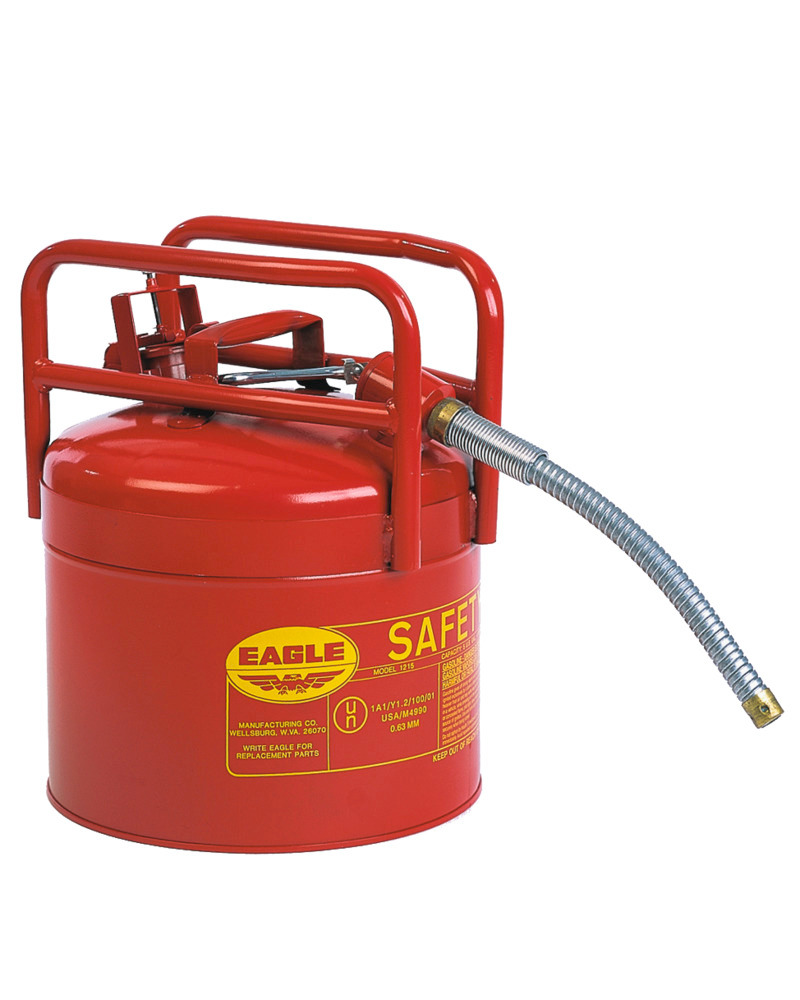 DOT Type II Safety Can - FM Approved - 5 Gallon - 5/8 Hose - Heavy Duty Roll Bars - Red - 1