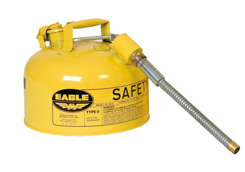 Type II Safety Can - FM Approved - 2 Gallon - Yellow - Steel Construction - Self-Closing Lid - 1