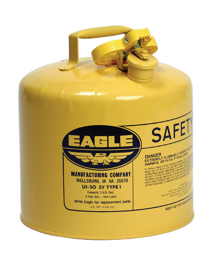 Type I Safety Can - FM Approved - 5 Gallon - Yellow - Steel Construction - Self-Closing Lid - 1