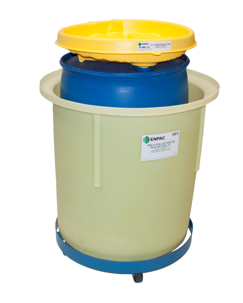 Poly Waste Collector - 70 Gallon Spill Capacity - with Poly Drum - Caster Wheels - 8002-YE - 1