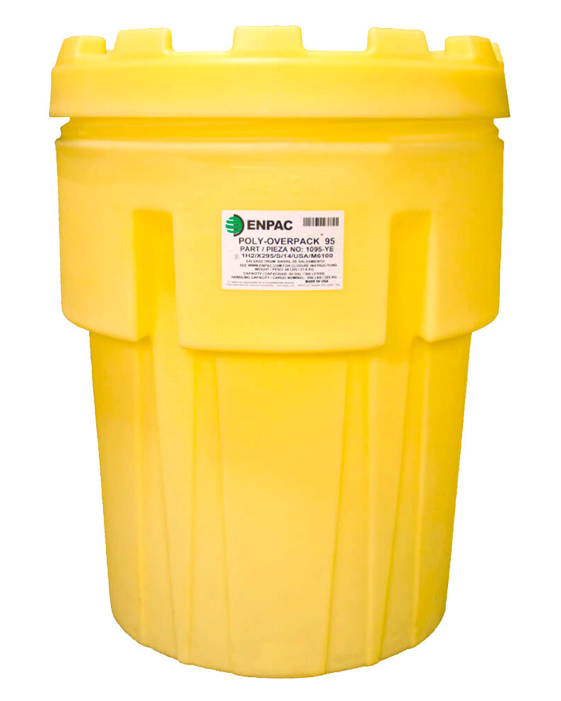 Overpack Salvage Drum - 95-Gallons - Poly Construction - Stackable - High-Viz Yellow - 1095-YE - 1