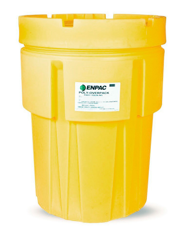 Overpack Salvage Drum - 65-Gallons - Poly Construction - Stackable - High-Viz Yellow - 1