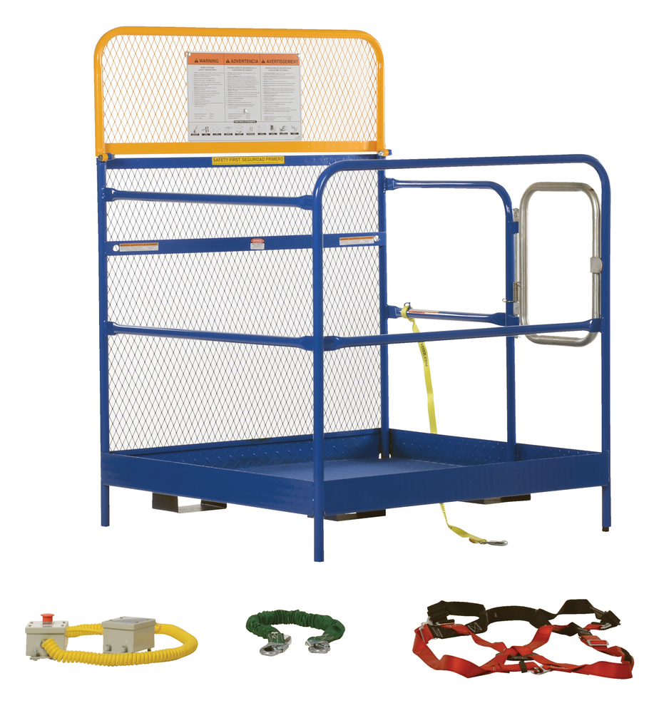 Work Platform - Full Features - 48 in x 48 in - Steel Construction - Automatic Locking Gate - Blue - 1