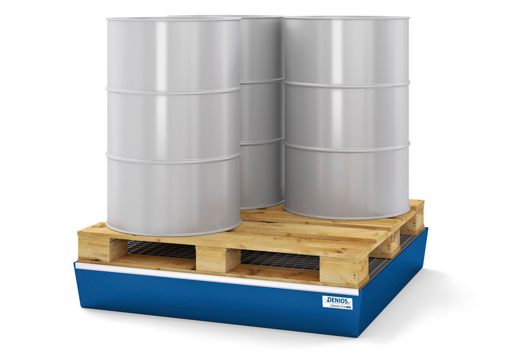Spill pallet classic-line in steel for 4 drums, painted, with grid, 1236x1210x190 - 2