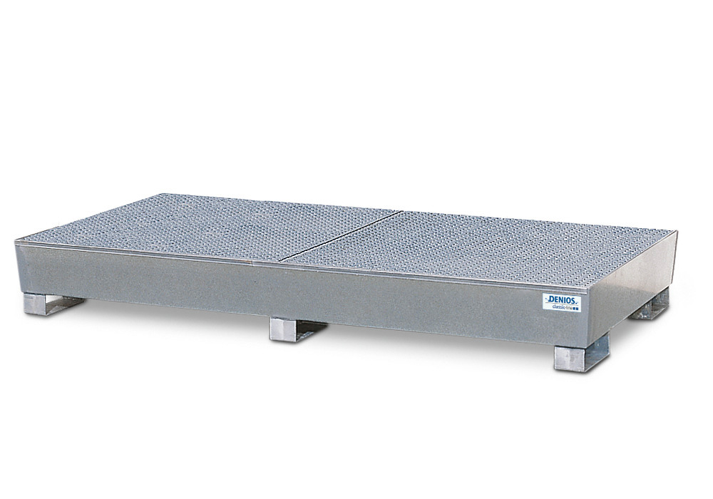 Spill pallet classic-line in steel for 8 drums, galv., access. underneath with grid, 1300x2680x343 - 1