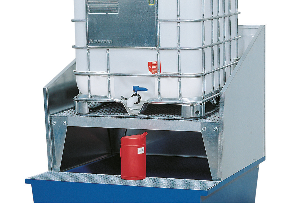 Protección contra salpicaduras galvanizada, para cubetos de retención con una anchura de 1350 mm - 1