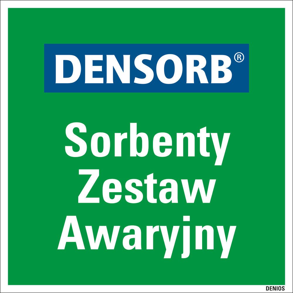 Tabliczka z informacją o zestawie ratunkowym DENSORB, plastikowa, 400 x 400 mm, po polsku - 1