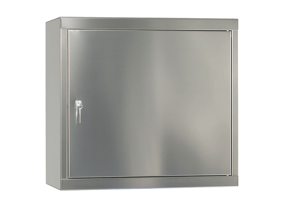 Falra szerelhető vegyszertároló-szekrény Inox HSE-1, polclapokkal és alsó felfogó tálcával, 1 ajtós - 1