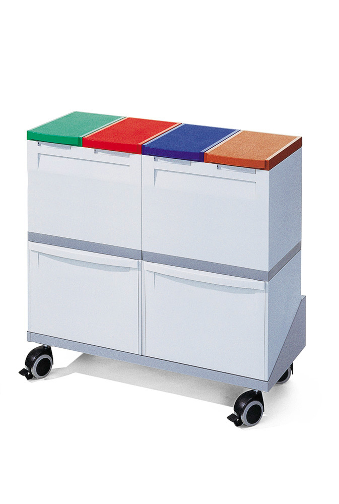 Recyclable materials coll. station consisting of 2 x 30 l and 4 x 15 l collecting boxes and trolley - 1
