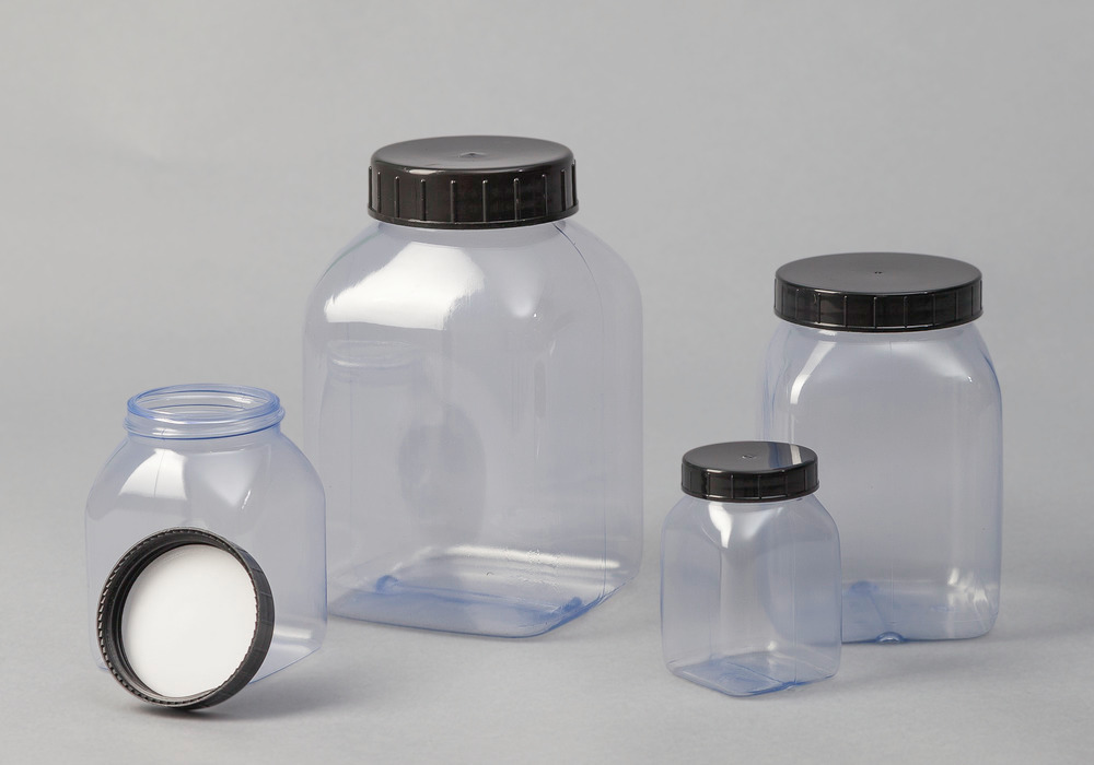 Botellas cuello ancho en PVC, rectangular, transparente natural, 2000 ml, 6 unidades - 3