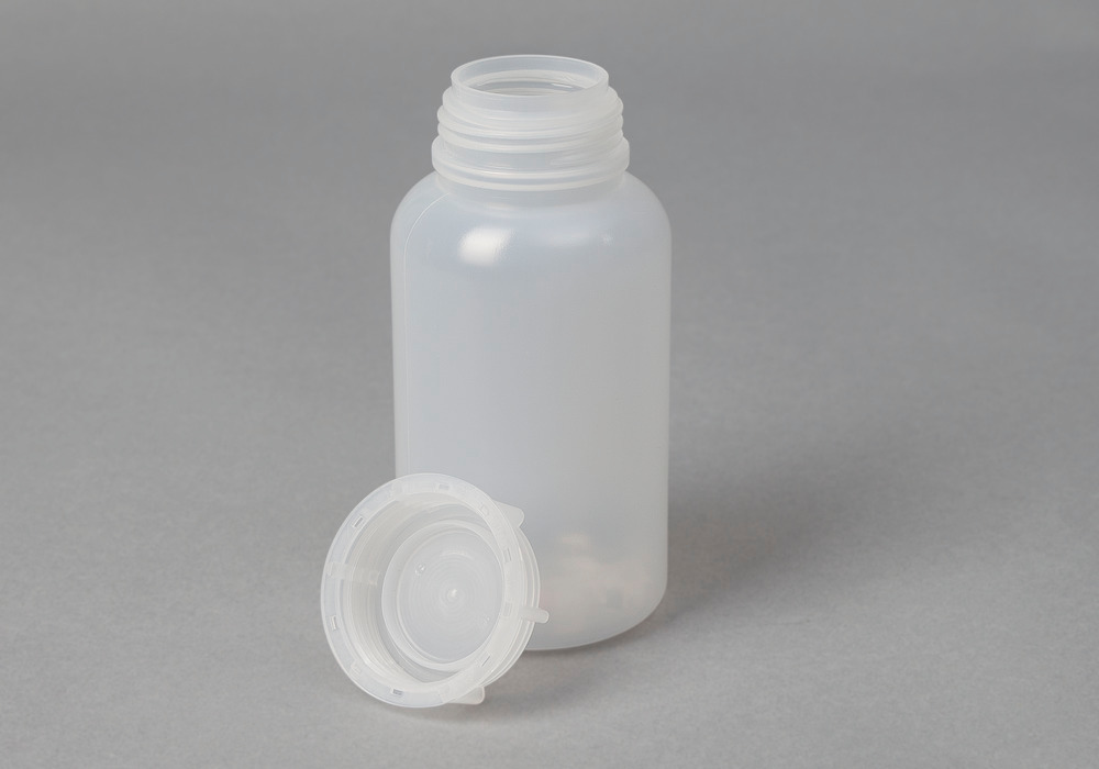 Botellas cuello ancho en LDPE, redondas, transparente natural, 500 ml, 16 unidades