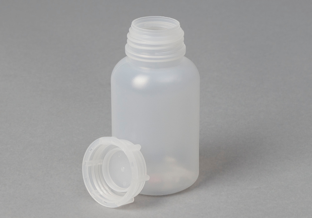 Bottiglie a collo largo in LDPE, rotonde, trasparente naturale, 250 ml, 30 pezzi