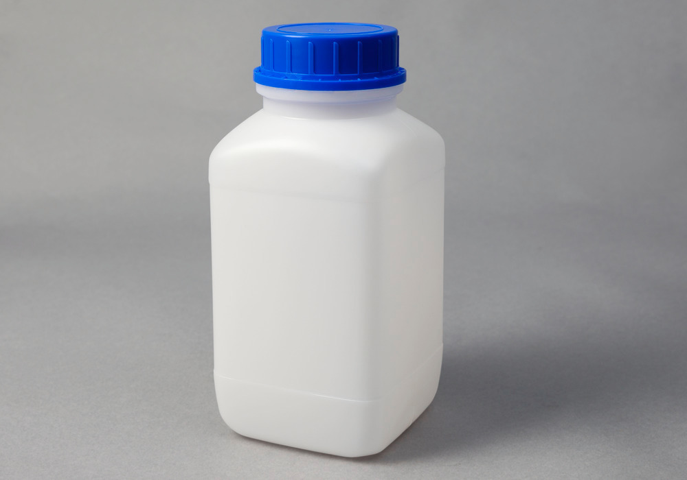 Flaske med bred hals, af HDPE, kantet, transparent, 2500 ml, med UN-godkendelse, 6 stk. - 2